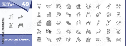 outline icons set - agriculture farming concept. vector icons included chicken coop, caterpillar and more.