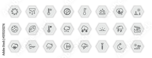 outline icons set - weather concept. vector icons included tropical storm, warm, degree, dew and more.