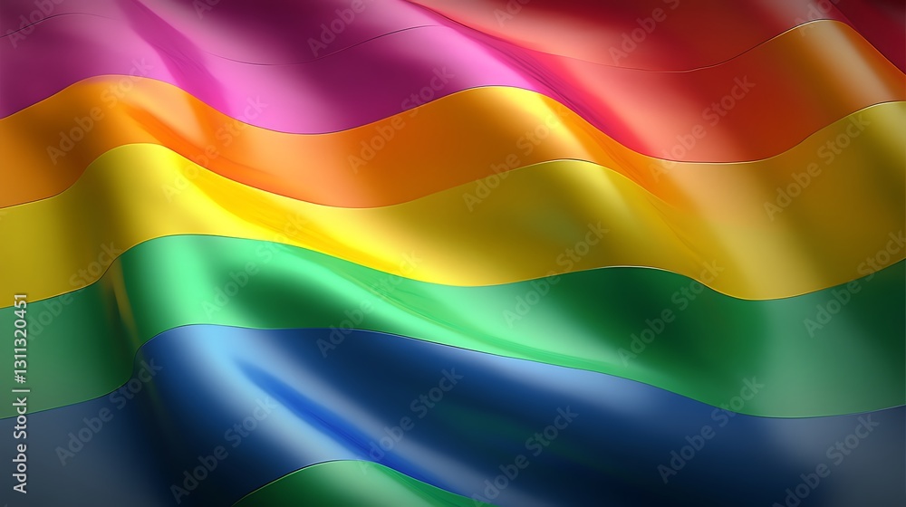 Fototapeta premium Rainbow flag waving; vibrant colors; pride