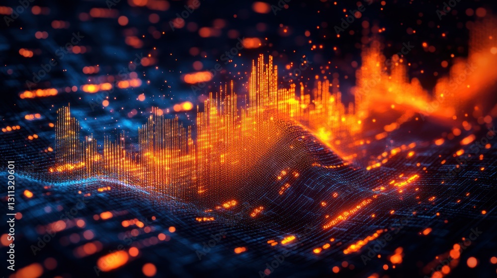 Obraz premium Abstract digital landscape with fiery structures