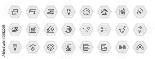 outline icons set - user interface concept. vector icons included flow chart interface, data viewer, , increasing data and more.