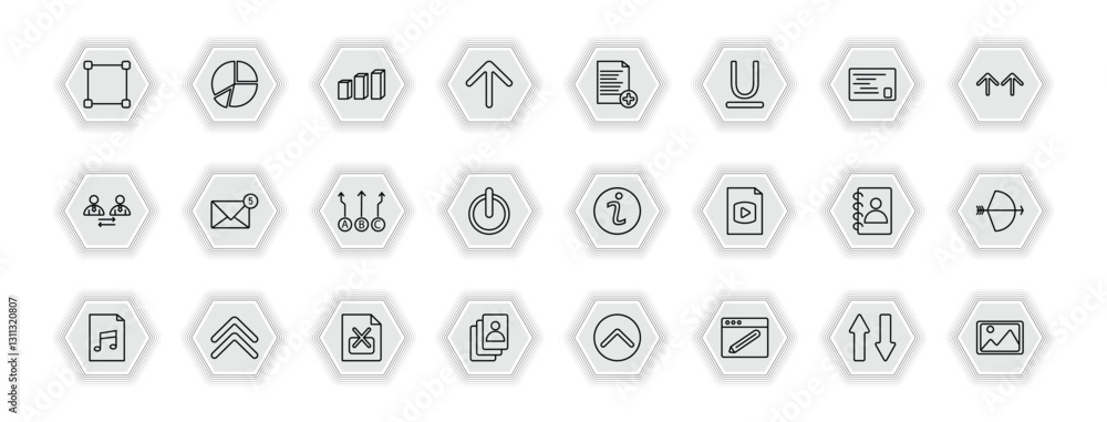 outline icons set - user interface concept. vector icons included metrize, 3d bars, add new document, new message and more. outline icons set - user interface concept. vector icons included metrize, 3d bars, add new document, new message and more.