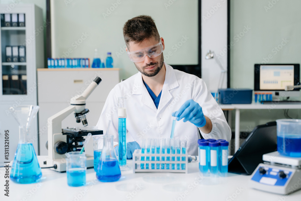 male scientist working with micro pipettes analyzing biochemical samples, advanced science male scientist working with micro pipettes analyzing biochemical samples, advanced science