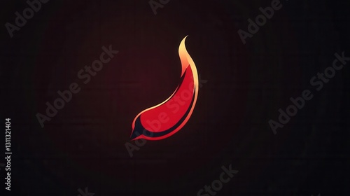 Modern chili pepper logo featuring sleek design and bold red coloring complemented by a minimalist fire icon ideal for food branding photo