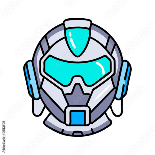 Futuristic robotic helmet with blue visor