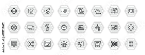 outline icons set - technology concept. vector icons included email marketing, organic, a/b testing, virtual hine and more.