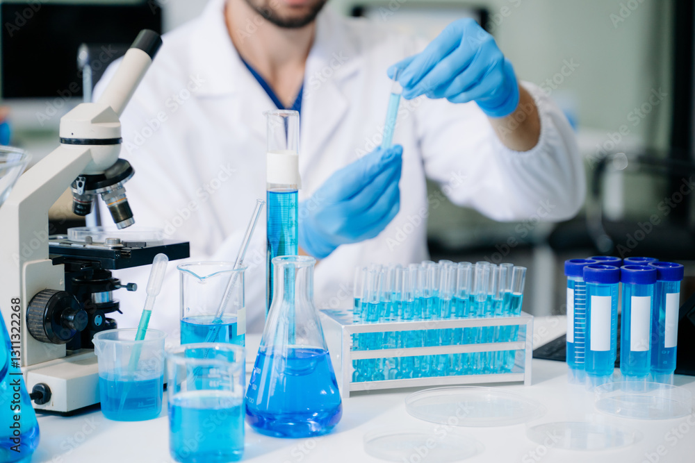 male scientist working with micro pipettes analyzing biochemical samples, advanced science male scientist working with micro pipettes analyzing biochemical samples, advanced science