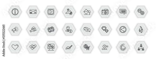 outline icons set - social media marketing concept. vector icons included importance, video player, fill, advise and more.
