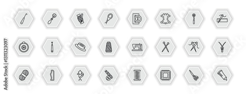 outline icons set - sew concept. vector icons included crochet, threads, buttonhole, ripper and more.