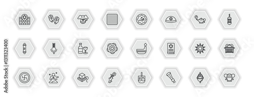outline icons set - religion concept. vector icons included kotel, elephant, muhammad word, bindi and more.