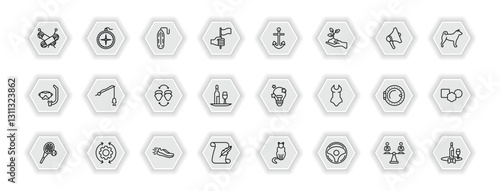 outline icons set - people skills concept. vector icons included knitting, rescue tube, sailboat anchor, fisher and more.