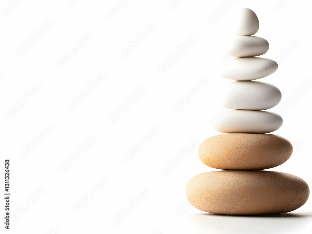 A serene stack of smooth pebbles, symbolizing balance and tranquility, against a minimalistic white background, perfect for wellness themes. A serene stack of smooth pebbles, symbolizing balance and tranquility, against a minimalistic white background, perfect for wellness themes.