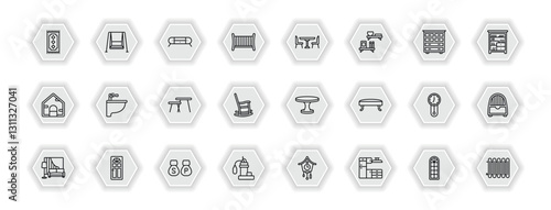 outline icons set - furniture & household concept. vector icons included rug, furniture, dinner table, bidet and more.