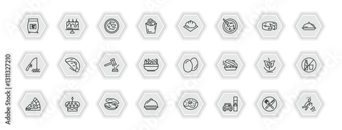 outline icons set - food concept. vector icons included fodder, zha jiang mian, wonton, oyster omelette and more.