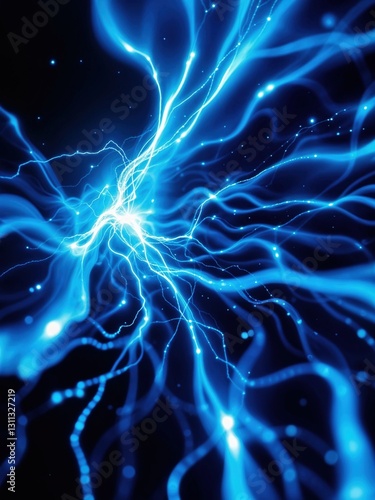 Blue lightning on dark background, energy and electricity concept. Electric Energy Flow