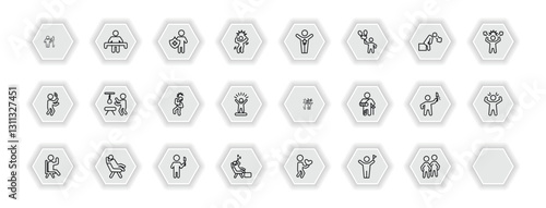 outline icons set - feelings concept. vector icons included full human, safe human, special human, hopeless and more.