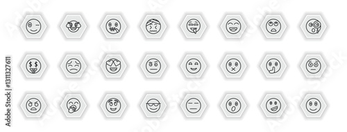 outline icons set - emoji concept. vector icons included wink emoji, secret emoji, drool pensive and more.