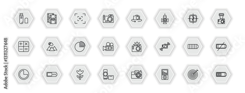 outline icons set - electronic stuff fill concept. vector icons included pen drive, camera screen, flip camera, scenic and more.