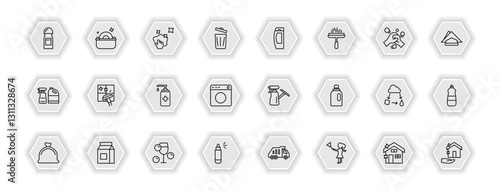 outline icons set - cleaning concept. vector icons included deodorizer, neat, shampoo, cleaning window and more.