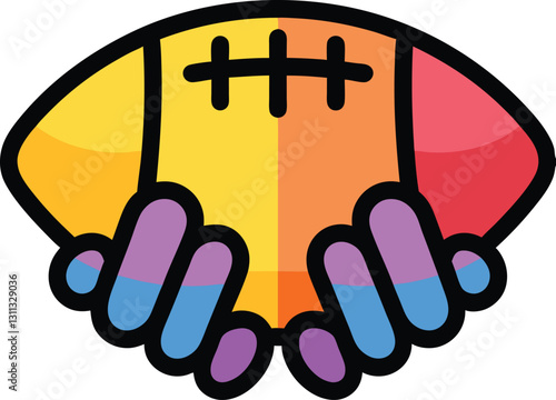 Football Handshake: A colorful, artistic depiction of two hands clasping around a football in a vibrant display of teamwork and sportsmanship