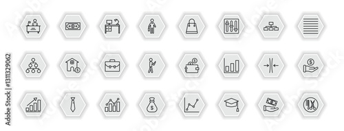 outline icons set - business concept. vector icons included director desk, work table, shopping bags, mortgage loan and more.