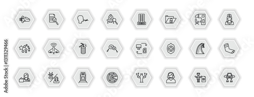 outline icons set - artificial intellegence concept. vector icons included hyperloop, speech, difference engine, unmanned aerial vehicle and more.