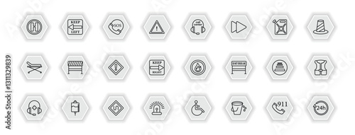 outline icons set - alert concept. vector icons included hel, sos, call center, road blockade and more.
