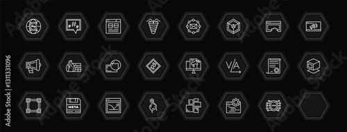 outline icons set - technology concept. vector icons included internet traffic, microblogging, sales funnel, call to action and more.