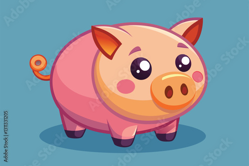 A cheerful cartoon piggy bank stands ready for customization, perfect for teaching kids about saving money, Piggy bank Customizable Cartoon Illustration