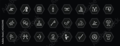 outline icons set - sport concept. vector icons included wakeboarding, match, swimming, table tennis and more.