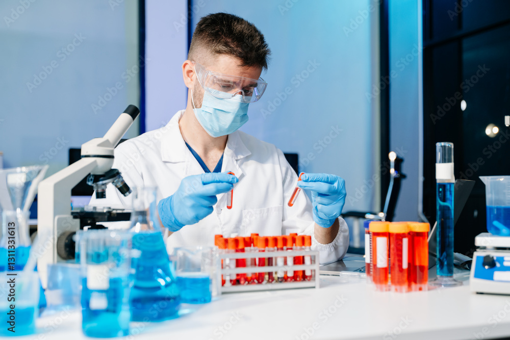 male scientist working with micro pipettes analyzing biochemical samples, advanced science male scientist working with micro pipettes analyzing biochemical samples, advanced science