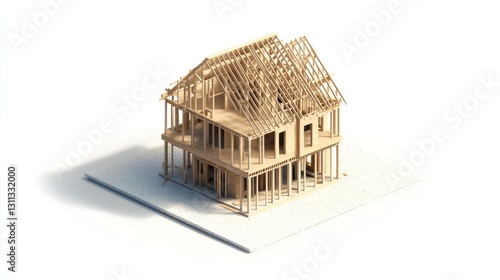 3D Model of House Frame Under Construction