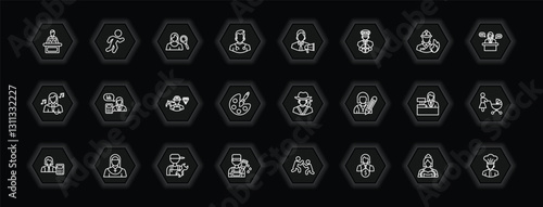 outline icons set - professions concept. vector icons included software developer, hr specialist, marketing manager, actuary and more.