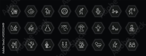 outline icons set - people concept. vector icons included ticket hine, woman covering, goodbye, running at finish line and more.