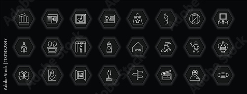 outline icons set - museum concept. vector icons included relics, modern art, souvenir, remains and more.