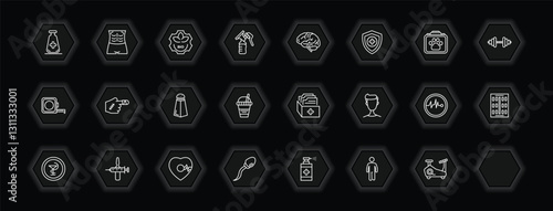 outline icons set - health and medical concept. vector icons included medical substance, bio, neurology, measure tape and more.