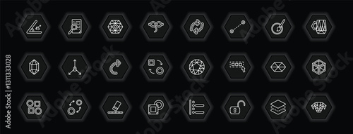 outline icons set - geometry concept. vector icons included angle, polygonal ornament, reverse, axis and more.