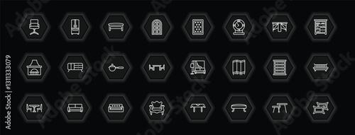 outline icons set - furniture & household concept. vector icons included office chair, bench, mattress, credenza and more.
