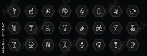outline icons set - drinks concept. vector icons included sidecar drink, planter's punch, ice tea, irish sour and more.