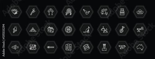 outline icons set - culture concept. vector icons included ajoblanco, kokoshnik, fried shrimp, native american wigwam and more.