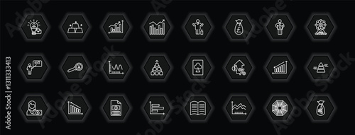 outline icons set - business concept. vector icons included success man, profit chart, man succesing, yen business search and more.