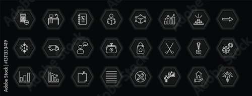 outline icons set - business concept. vector icons included tax calculate, address book, structure, logistic and more.