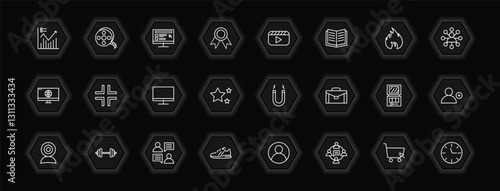 outline icons set - blogger and influencer concept. vector icons included statistics, blog, video, fame and more.