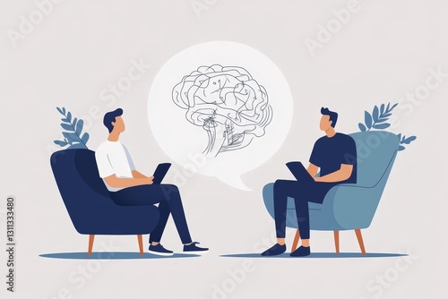 Mental Health Therapy Session Illustration Modern Brain Psychology Counseling Support Mind Care Help Flat Image People  