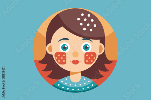 Cartoon representation of a girl with semi-flat pimple patches on her cheeks, looking cheerful and stylish, Pimple patches Customizable Semi Flat Illustration