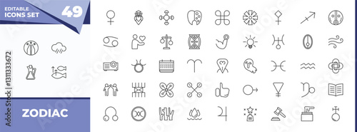 outline icons set - zodiac concept. vector icons included hope, precipitation and more.