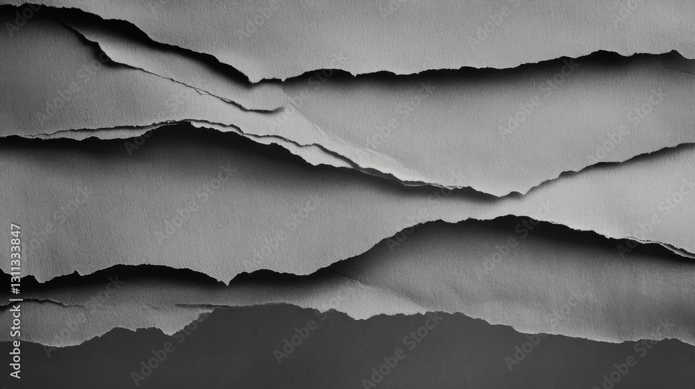 Naklejka premium A torn paper texture with layered, rough edges in monochrome tones