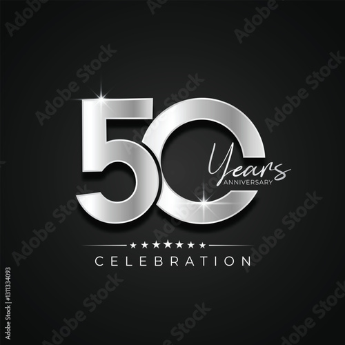 50th years anniversary celebration logo in silver metalic number vector illustration