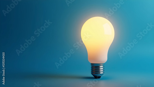 Illuminated Light Bulb on Blue Background. Creativity, Idea