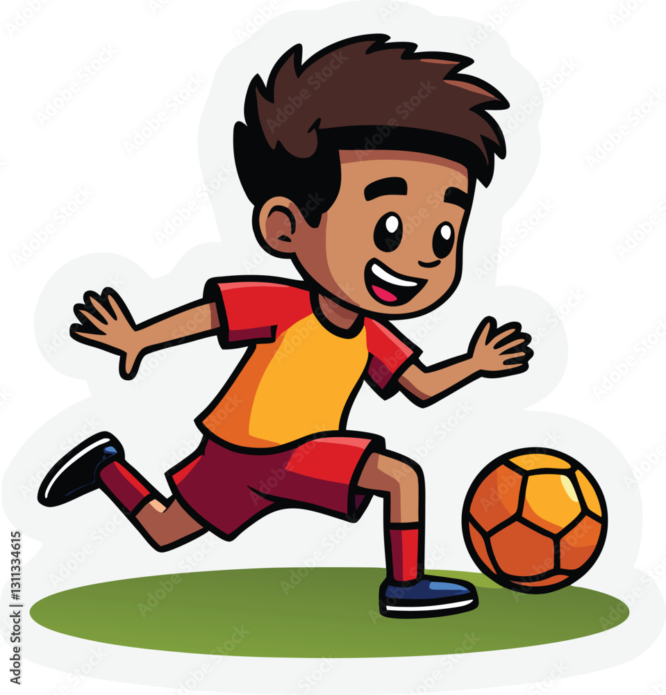 Young soccer player, full of energy, kicking a ball Young soccer player, full of energy, kicking a ball
